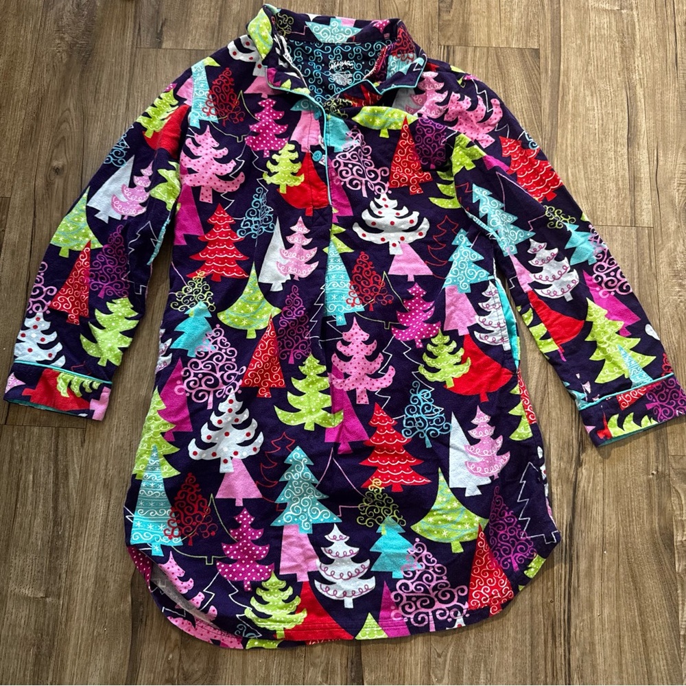 Nick & Nora Christmas Tree Gown Purple Sleep Shirt Flannel Size S